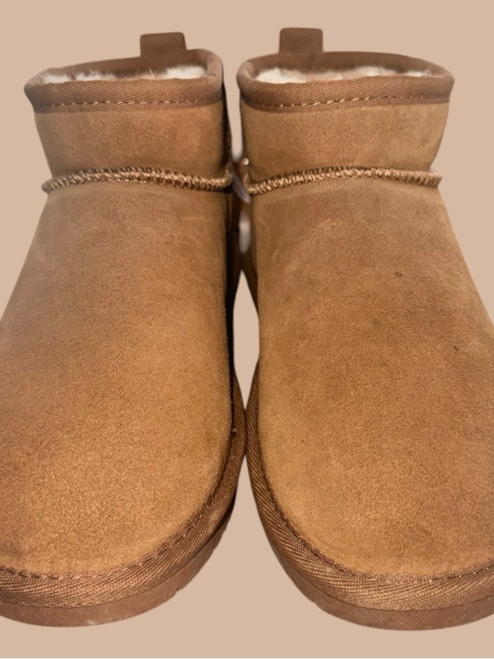 BEARPAW Women’s Shorty Boots Size 8 Tan Suede & Wool Lined Winter Boots No Box